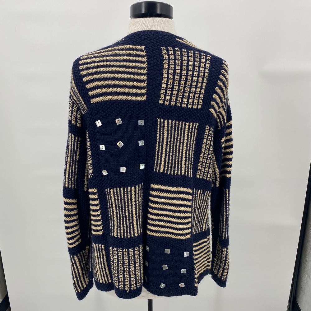 Vintage Talbots Hand Knit Patchwork Cardigan Navy… - image 3
